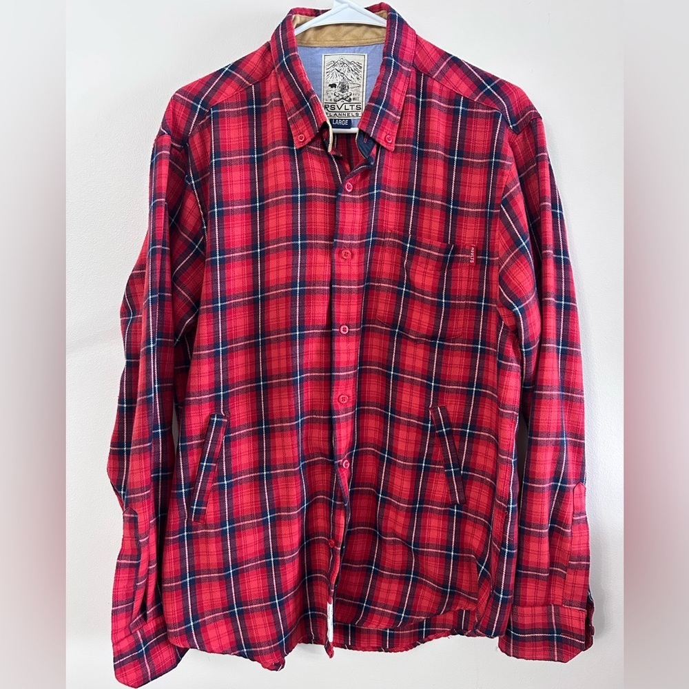 RSVLTS Red and Navy Plaid Flannel Shirt Jacket